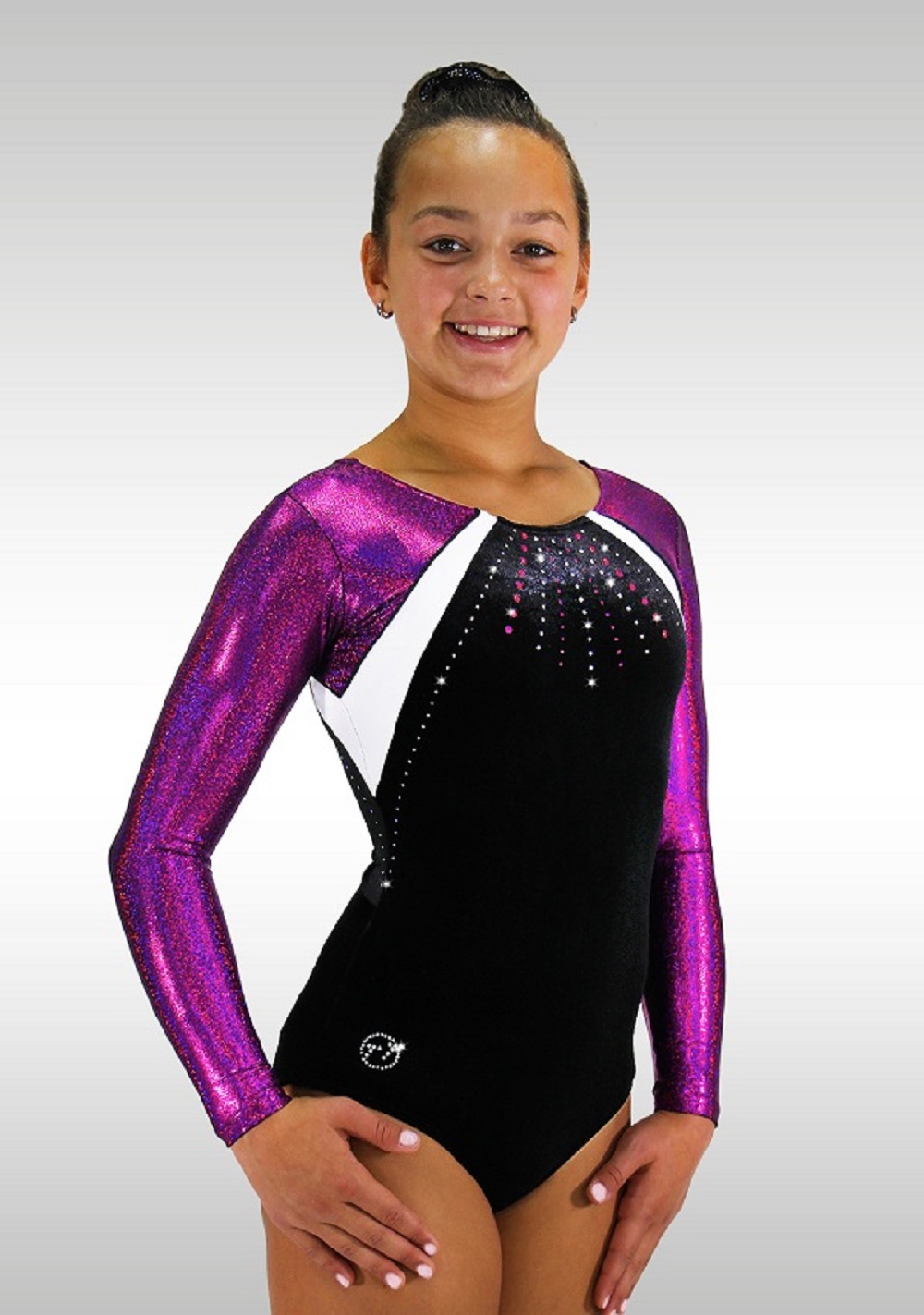 Turnanzug K718 schwarz Samt aubergine Wetlook Glitzer langen Ärmeln